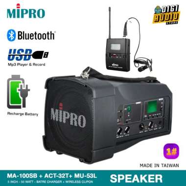 Speaker Portable Bluetooth Batre Cas & Mic Clipon Wireless - Microphone Jepit Clip On - USB Record M