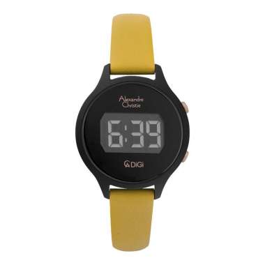 Jam Tangan Wanita Alexandre Christie Digi AC 9379 LH LIPBAYL Ladies Digital Dial Yellow Leather Stra