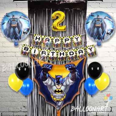 BATMAN SIMPLE DECORATION SET/DEKORASI ULTAH ANAK COWO/BALON FOIL 1 Dengan Tirai