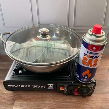 Paket Kompor Portable + Panci Shabu + Gas Portable Welhome Hitam