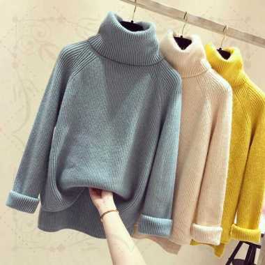 IMPORT DREAMY WOMAN WINTER TURTLENECK KNIT TOP BAJU ATASAN WANITA RAJUT MUSIM DINGIN COKLAT