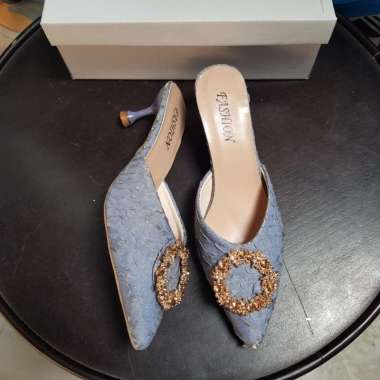 X Heels Wanita Pesta Heels Kekinian Import Elegant Party Mules 6720 Blue 40