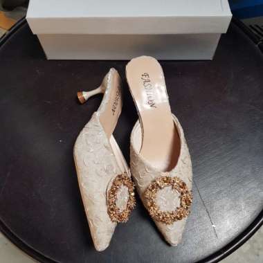 X Heels Wanita Pesta Heels Kekinian Import Elegant Party Mules 6720 Beige 40