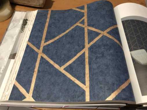 Wallpaper Dinding Korea Biru Navy List Gold Modern Minimalis Industria