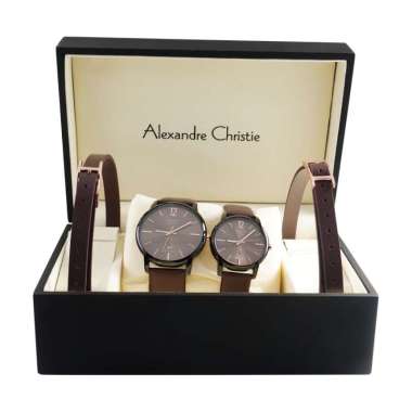 JAM TANGAN ALEXANDRE CHRISTIE AC 8669 / AC8669 BOX SET COUPLE ORIGINAL BLACK BROWN