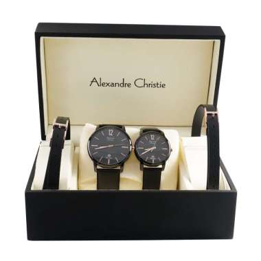 JAM TANGAN ALEXANDRE CHRISTIE AC 8669 / AC8669 BOX SET COUPLE ORIGINAL FULL BLACK