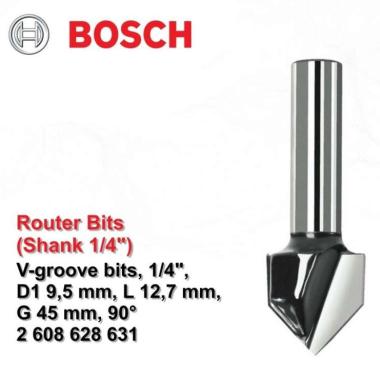 Mata Router / V-groove Bits Bosch 1/4"; D1 9,5mm; L 12,7mm; G 45mm