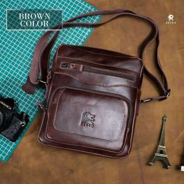 VERISH LEATHER - Tas selempang pria kulit asli Reven Breaker Slingbag kulit brown