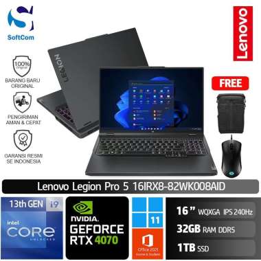 Lenovo Legion Pro 5i 8AID Laptop Gaming [Core i9 13900HX/32GB/1TB SSD/RTX4070 8GB/16" WQXGA 240Hz/W1