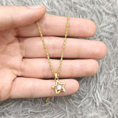 limited stok set kalung dan liontin wanita model bintang simpel emas