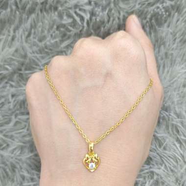 set kalung dan liontin wanita model hati stylish dan elegan emas asli