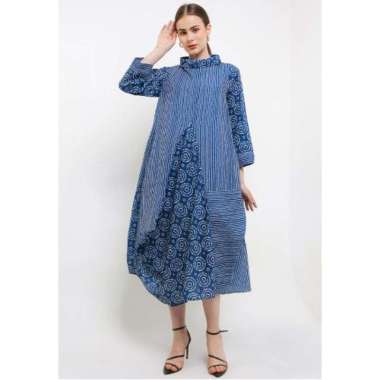 Batik First Dress Maxi Asymmetric BKK Tara50 C&S+Lining XL Indigo