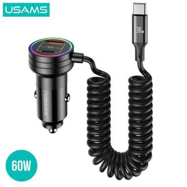USAMS C33 Car Charger Mobil With Spring Cable 60W