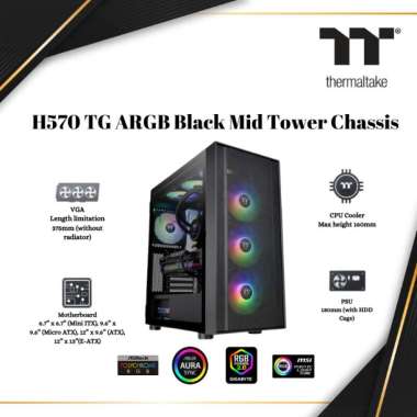 Casing Thermaltake H570 TG ARGB Mid Tower Chassis | Black |CA-1T9-00M1WN-01