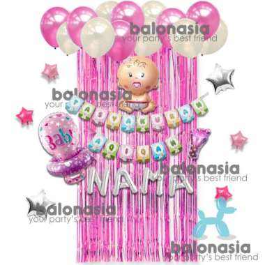Dekorasi paket Balon simple baby aqiqah backdrop tirai
