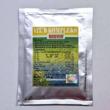 BOSTER VIT B KOMPLEKS SERBUK 100gram Vitamin Pertumbuhan Udang Ikan Nila Lele Gurame Mas Patin dll