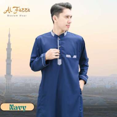 Haikal Moslem Jubah Kuffah Lengan Panjang Oblong Bahan Katun 5 Warna Navy M