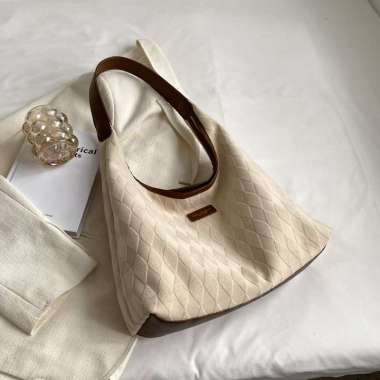 Tas Bahu Kanvas Wanita Tas Cewek Shoulder Tote Bag GD 8013 White