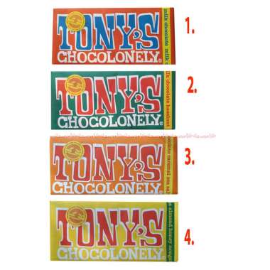 Tony's Chocolonely Milk Chocolate Coklat Susu Tony's Hazelnut Chocolate Caramel Sea Salt Almond Noug