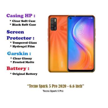 Tecno Spark 5 Pro 2020 - 6.6 inch - Case - Screen Protector - Battery - Dll Black Soft Case