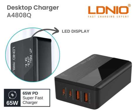 DESKTOP CHARGER LDNIO 65W PD SUPER FAST CHARGER ADAPTOR 4 PORT USB TYPE-C LDNIO A4808Q 65W