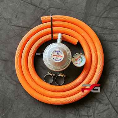 Paket Selang Gas Orange 2 Meter + Regulator Yoshida Meter + Klem 2 pcs