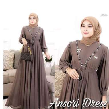 FBT ANSORI DRESS BO BAHAN CERUTY BABYDOLL BUSUI SIZE M L XL XXL BAJU GAMIS KONDANGAN WANITA MUSLIM M