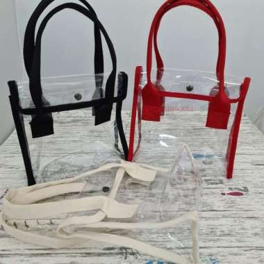 Tas Mika Transparan Tali webbing tebal Fashion Hampers Gift Kado Hitam