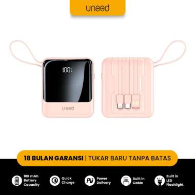 UNEED MultiBox DF10 Powerbank Built in Cable QC 10000mAh 22.5W- UPB244 Pink