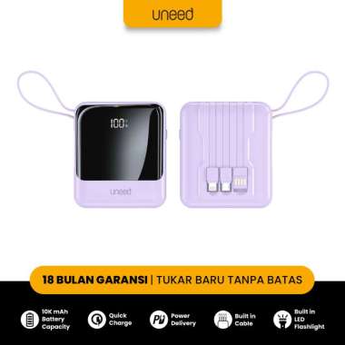 UNEED MultiBox DF10 Powerbank Built in Cable QC 10000mAh 22.5W- UPB244 Purple