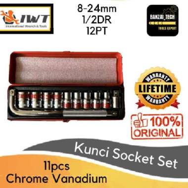Kunci Socket set IWT 11pcs 8-24mm 1/2DR 12PT Made in Japan Kunci Shock