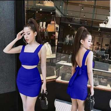 1585 Stelan Rok Sexy/Dress Korea/Dress Sexy/Dress Pesta/Midi Dress Biru - all size