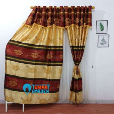 Gorden Prada Bisa untuk Jendela atau Pintu Motif Bunga Mawar Strip Gold