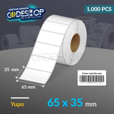 Codeshop Label Yupo 65 x 35 mm 1 Line Stiker Printer Barcode Core 1 Inch Isi 1000 Pcs Anti Air Tahan