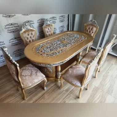 Kursi Meja Makan Ganesha Kayu Jati Ukir Cat Duco Gold 6 Kursi Jepara