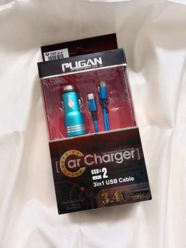Charger HP Mobil 3in PUGAN, 5V-3.4A 2 Port USB Fast Charging Biru