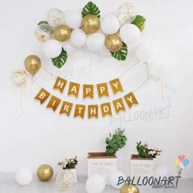 GLITTER GOLD BANNER DECORATION SET/DEKORASI ULANG TAHUN/BALON ULTAH GO