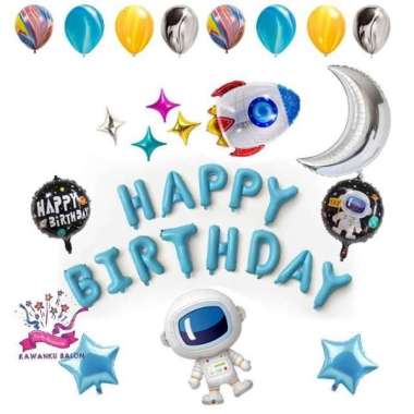 Galaxy Dekorasi Set/Balon Foil Ulang Tahun/Astronot/Luar Angkasa