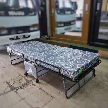 Ranjang Besi Lipat Single + Kasur Busa Rebonded - Folding Bed - Tempat Tidur + Matras - Extra Bed
