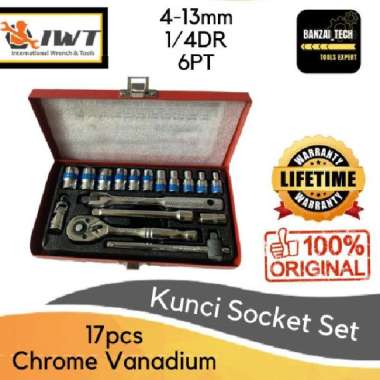 Kunci Socket set IWT 17pcs 4-13mm 1/4DR 6PT CHROME VANADIUM