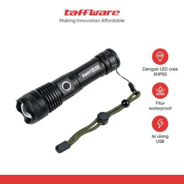 TaffLED Senter LED USB Recharge XHP50 1x18650 + EU Adaptor JHS522X