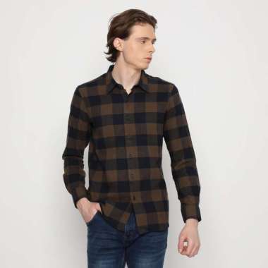 Platini Kemeja Pria Flanel Panjang Coklat 76370 XXL