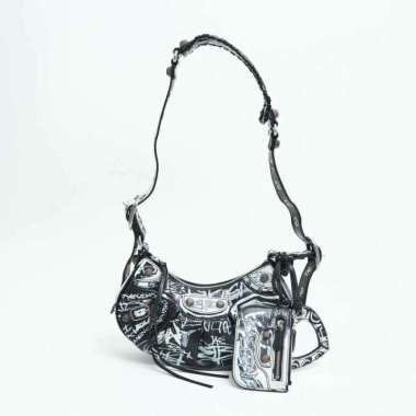 Balenciaga Le Cagole XS Graffiti Shoulder Bag Black