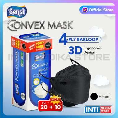SENSI - Convex Mask 4 Ply | Masker Sensi | Masker Earloop 4 Ply Hitam