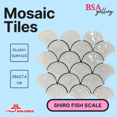 MOSAIC TILE FISH SCALE PUTIH GLOSSY / KERAMIK MOZAIK DINDING LANTAI