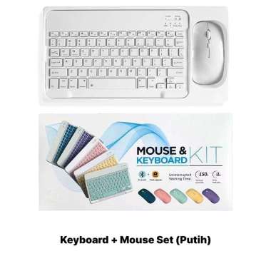 Mister GadgeD - Keyboard dan Mouse Set Bluetooth Komputer IPad Tab Android IOS Windows 10 Inci Putih