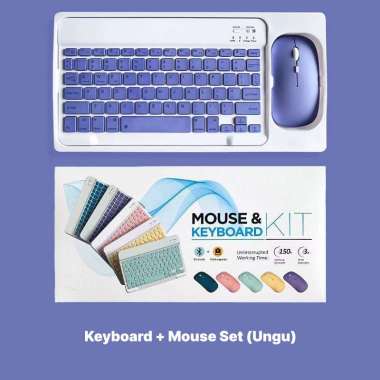 Mister GadgeD - Keyboard dan Mouse Set Bluetooth Komputer IPad Tab Android IOS Windows 10 Inci Ungu
