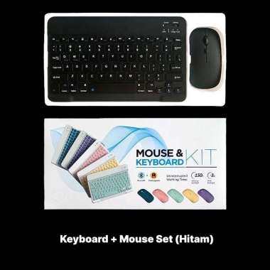 Mister GadgeD - Keyboard dan Mouse Set Bluetooth Komputer IPad Tab Android IOS Windows 10 Inci Hitam