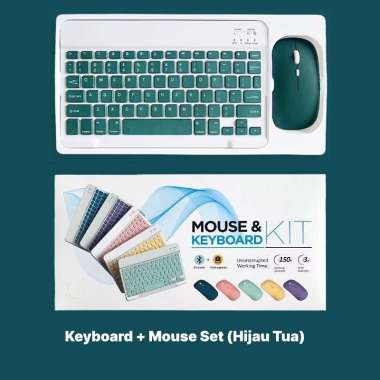 Mister GadgeD - Keyboard dan Mouse Set Bluetooth Komputer IPad Tab Android IOS Windows 10 Inci Hijau