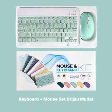 Mister GadgeD - Keyboard dan Mouse Set Bluetooth Komputer IPad Tab Android IOS Windows 10 Inci Hijau
